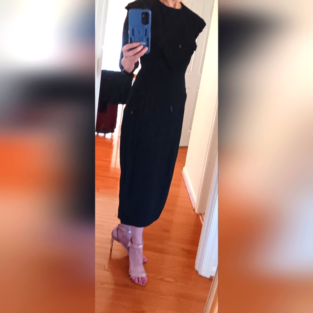 Vintage Black Dress 3/4 sleeve midi backless size 8/10